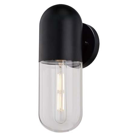 Vaxcel West Loop 1 Light Matte Black Contemporary Indoor-Outdoor Wall Sconce Clear Pill Glass T0758